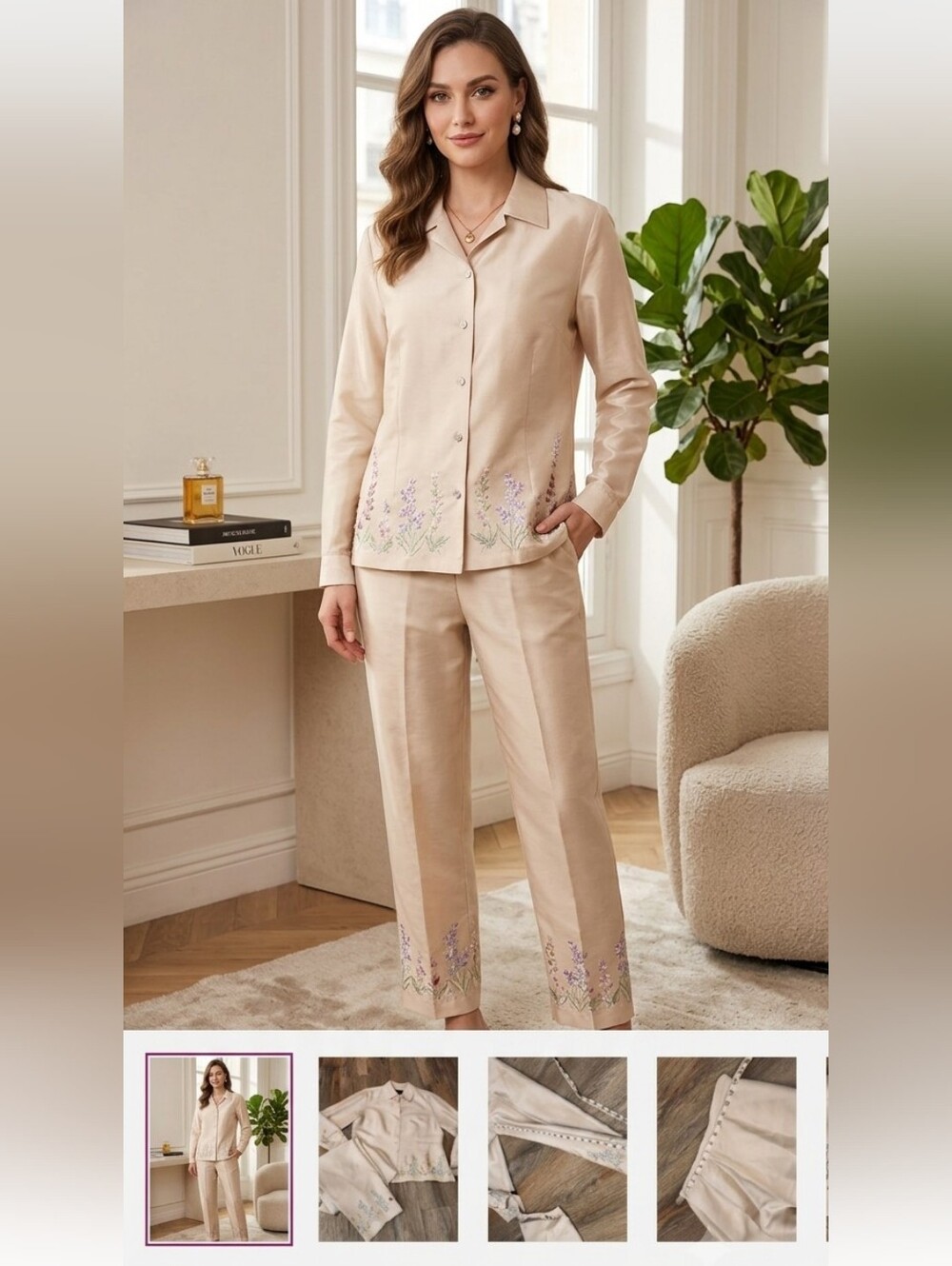 Andrea Viccaro Silk Embroidered Tan Trousers